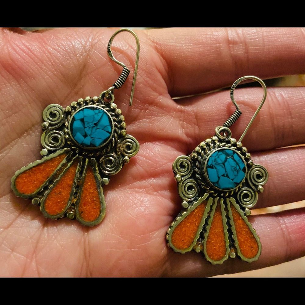 Tibet Sterling turquoise and coral earrings
